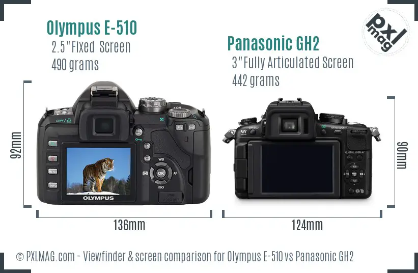 Olympus E-510 vs Panasonic GH2 Screen and Viewfinder comparison