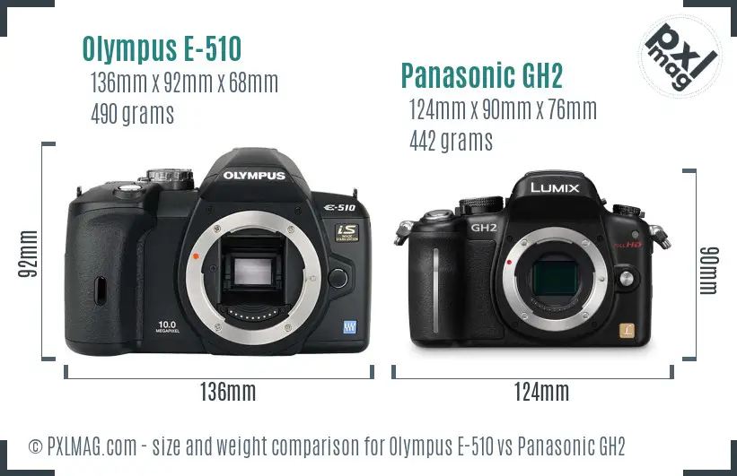 Olympus E-510 vs Panasonic GH2 size comparison