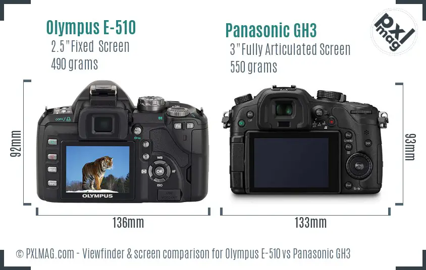 Olympus E-510 vs Panasonic GH3 Screen and Viewfinder comparison