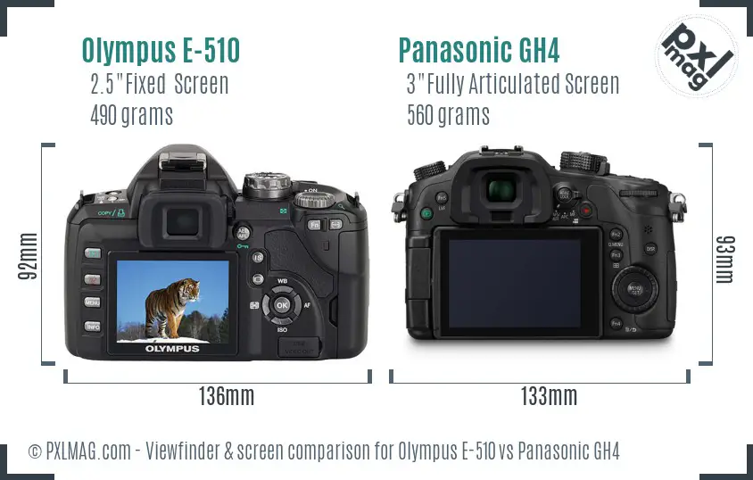 Olympus E-510 vs Panasonic GH4 Screen and Viewfinder comparison