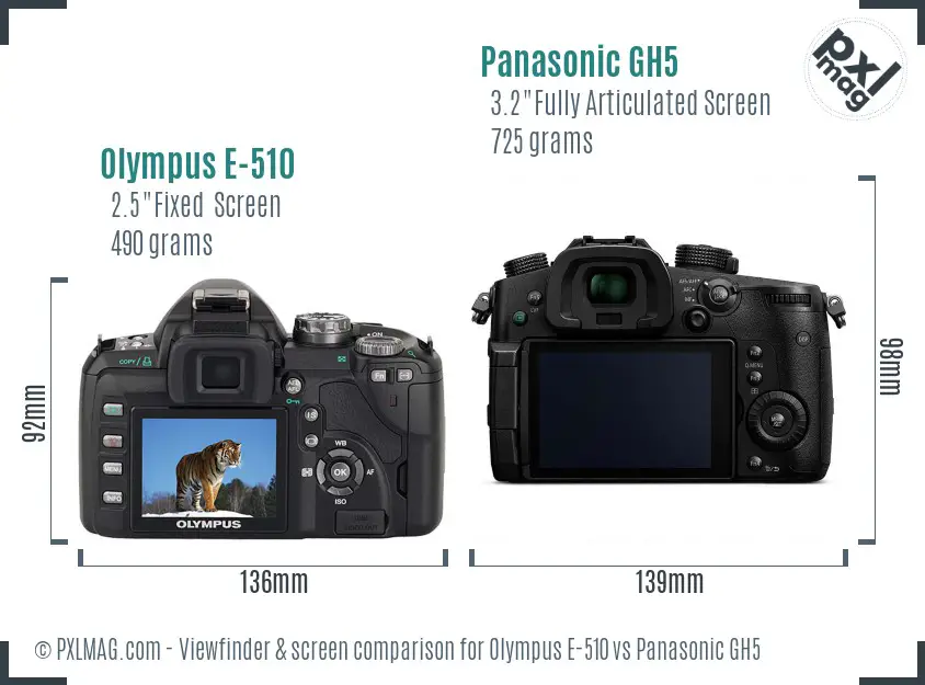 Olympus E-510 vs Panasonic GH5 Screen and Viewfinder comparison