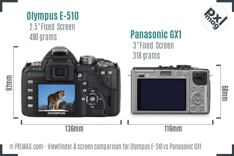 Olympus E-510 vs Panasonic GX1 Screen and Viewfinder comparison
