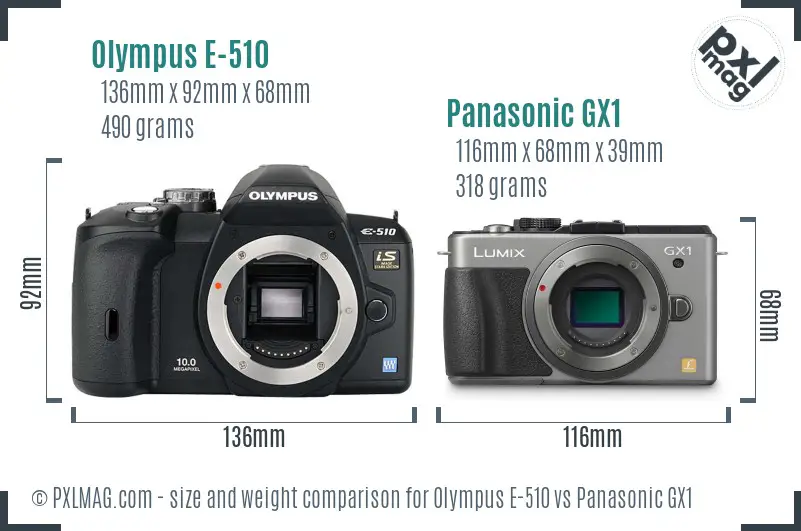 Olympus E-510 vs Panasonic GX1 size comparison