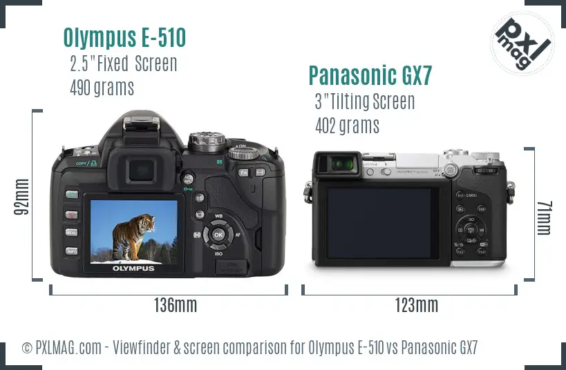 Olympus E-510 vs Panasonic GX7 Screen and Viewfinder comparison
