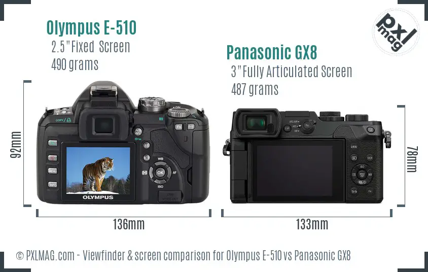 Olympus E-510 vs Panasonic GX8 Screen and Viewfinder comparison