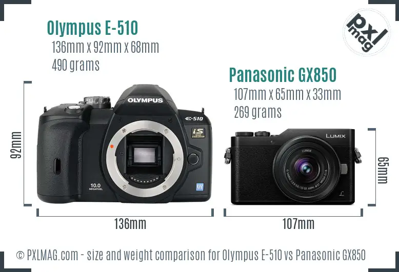 Olympus E-510 vs Panasonic GX850 size comparison