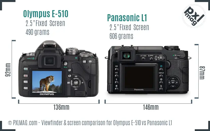Olympus E-510 vs Panasonic L1 Screen and Viewfinder comparison