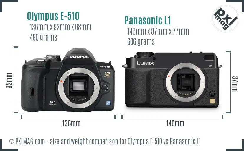 Olympus E-510 vs Panasonic L1 size comparison