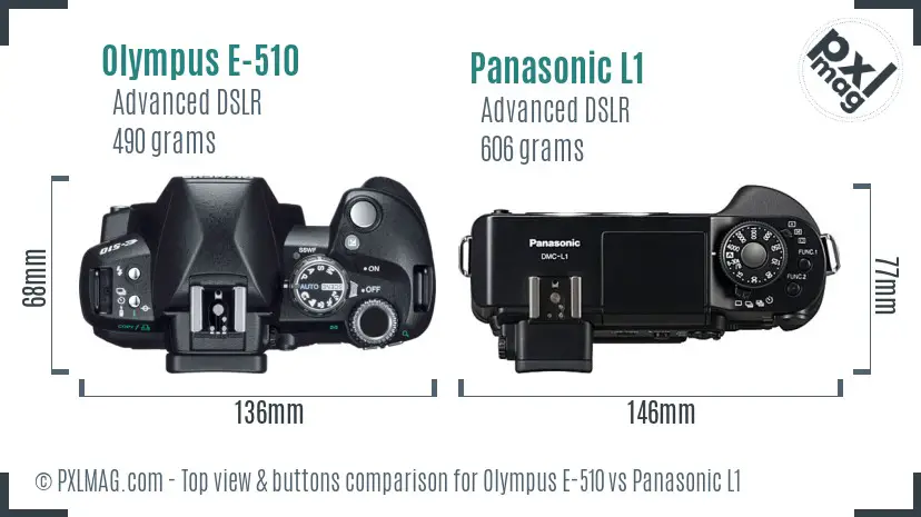 Olympus E-510 vs Panasonic L1 top view buttons comparison