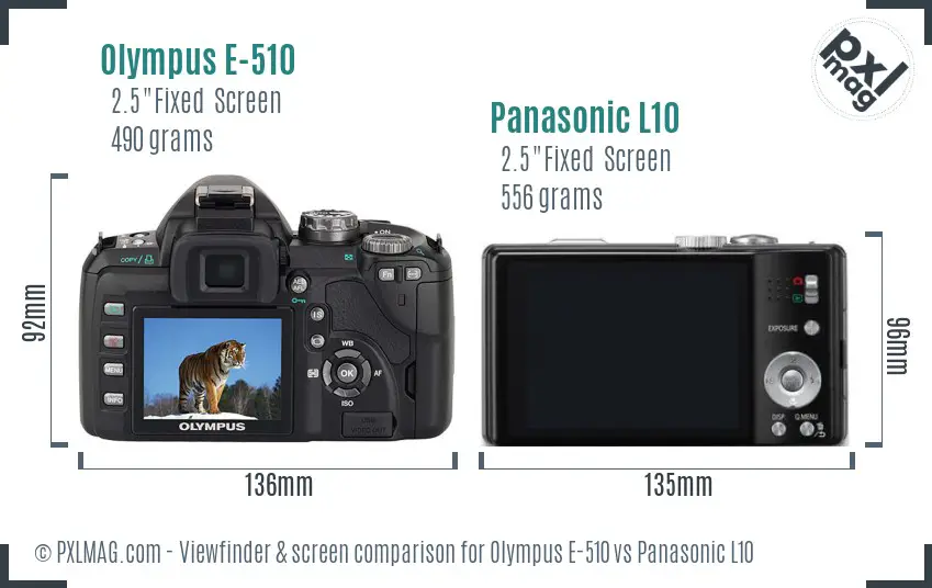 Olympus E-510 vs Panasonic L10 Screen and Viewfinder comparison