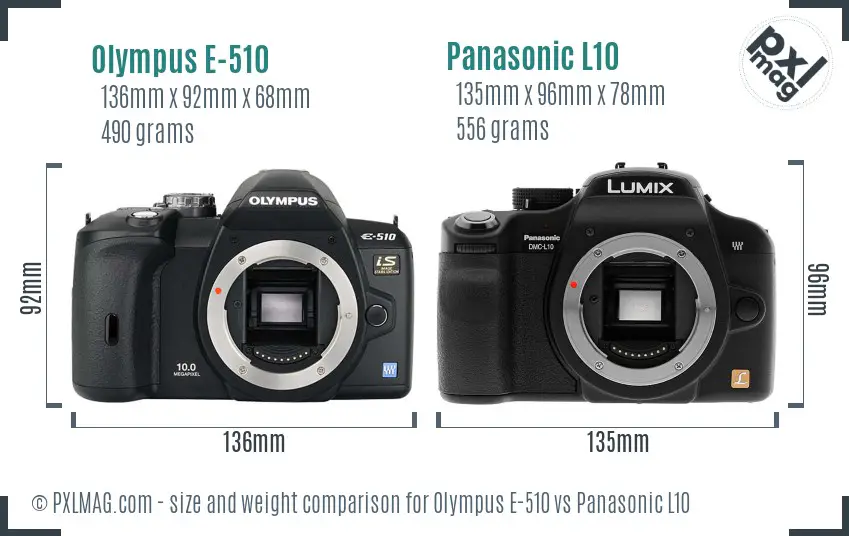 Olympus E-510 vs Panasonic L10 size comparison