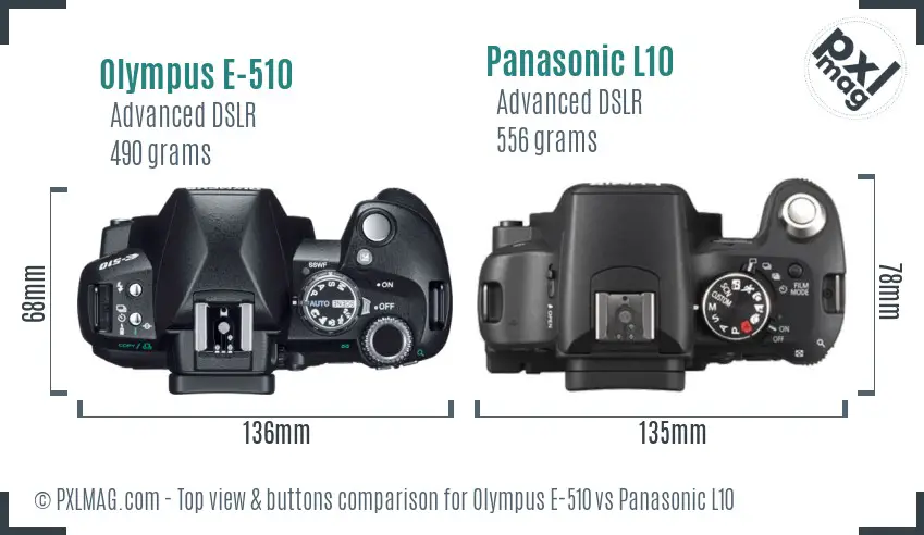 Olympus E-510 vs Panasonic L10 top view buttons comparison