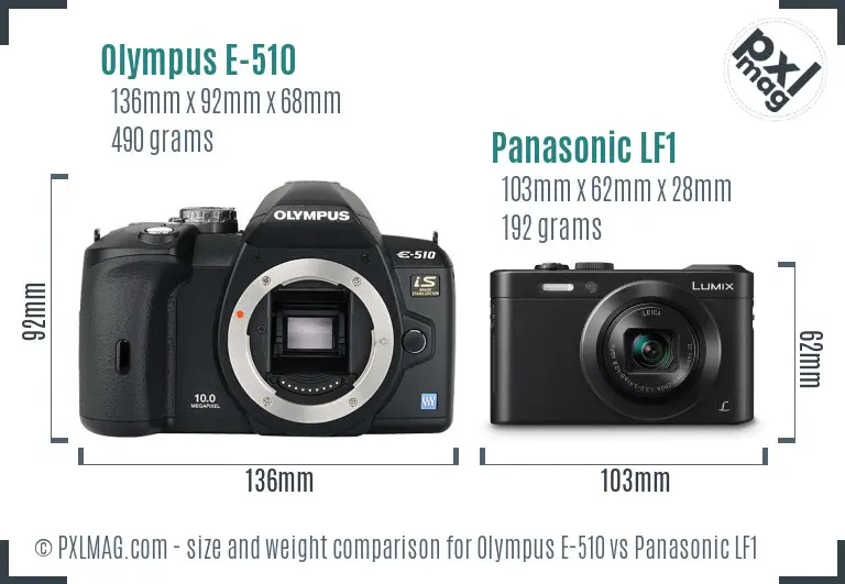 Olympus E-510 vs Panasonic LF1 size comparison