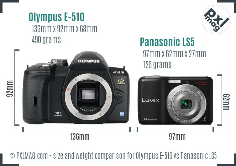 Olympus E-510 vs Panasonic LS5 size comparison