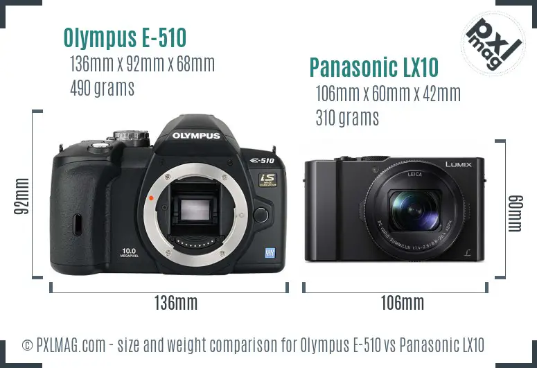 Olympus E-510 vs Panasonic LX10 size comparison