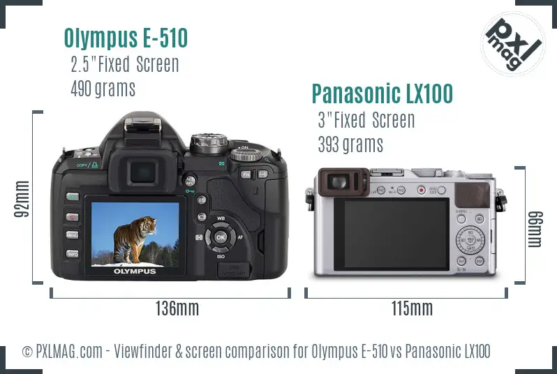 Olympus E-510 vs Panasonic LX100 Screen and Viewfinder comparison