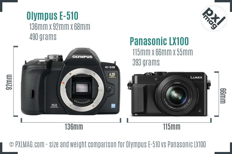 Olympus E-510 vs Panasonic LX100 size comparison