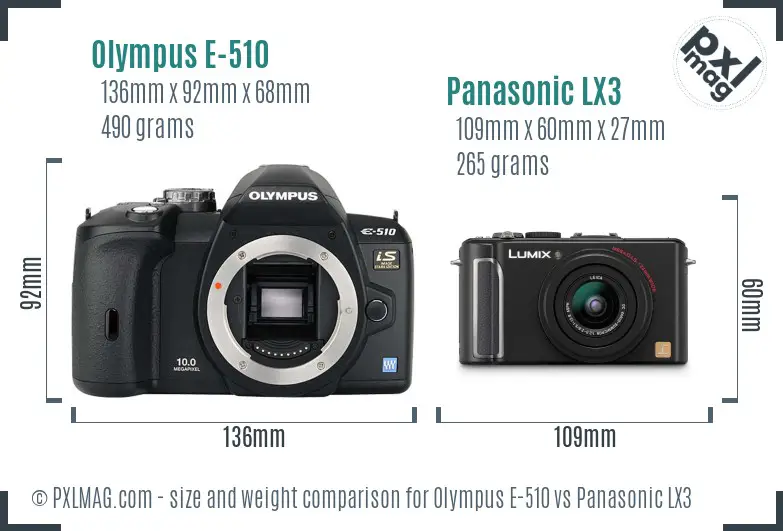 Olympus E-510 vs Panasonic LX3 size comparison