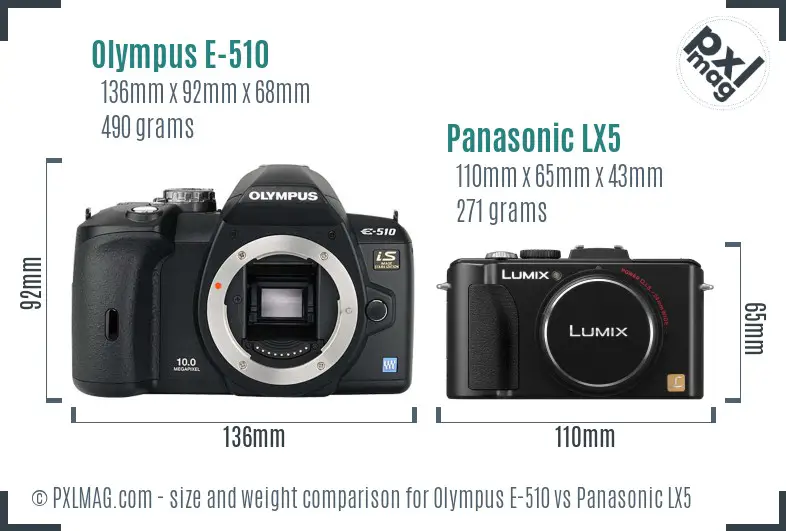 Olympus E-510 vs Panasonic LX5 size comparison