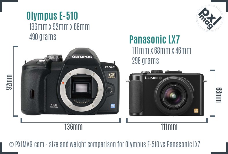 Olympus E-510 vs Panasonic LX7 size comparison