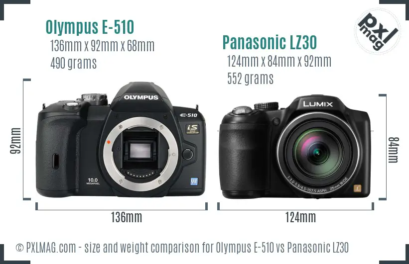 Olympus E-510 vs Panasonic LZ30 size comparison