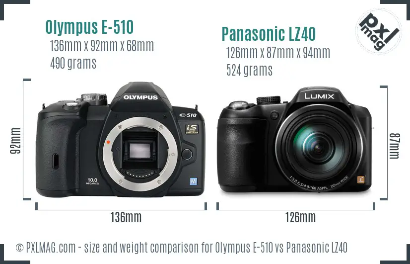 Olympus E-510 vs Panasonic LZ40 size comparison