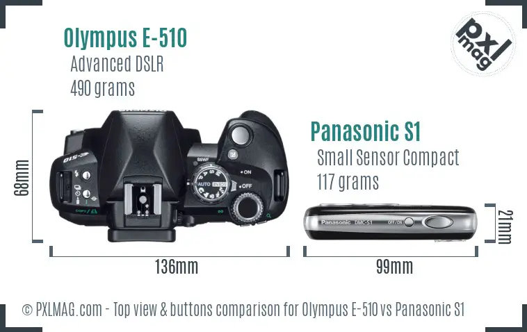 Olympus E-510 vs Panasonic S1 top view buttons comparison