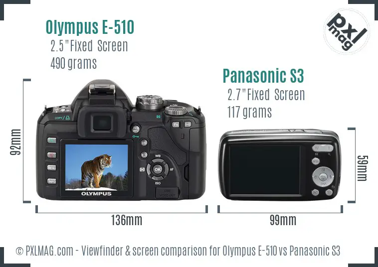 Olympus E-510 vs Panasonic S3 Screen and Viewfinder comparison