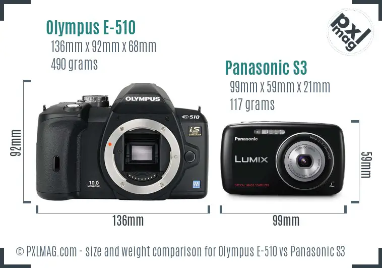 Olympus E-510 vs Panasonic S3 size comparison