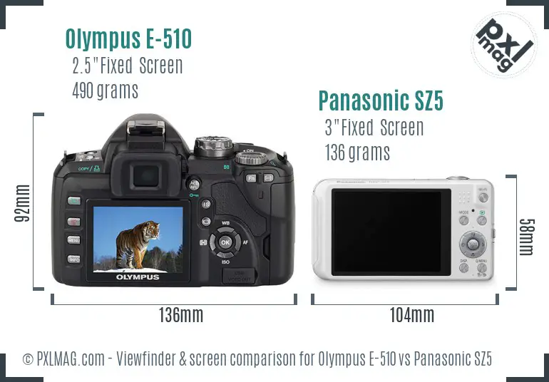 Olympus E-510 vs Panasonic SZ5 Screen and Viewfinder comparison