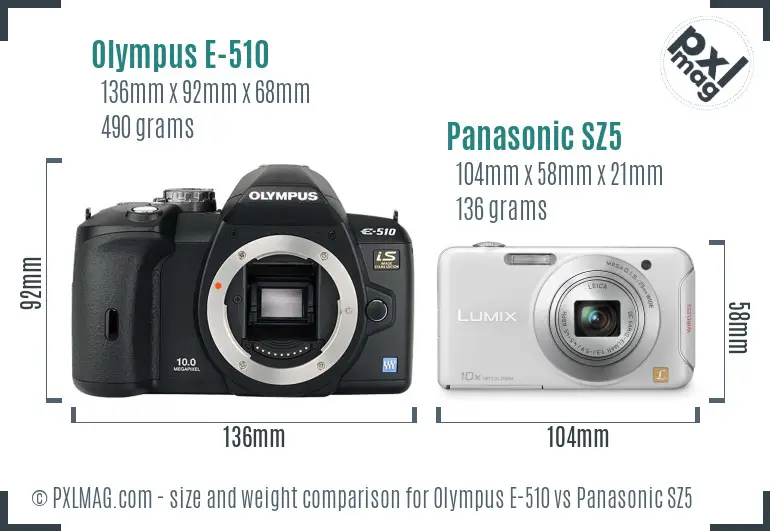 Olympus E-510 vs Panasonic SZ5 size comparison