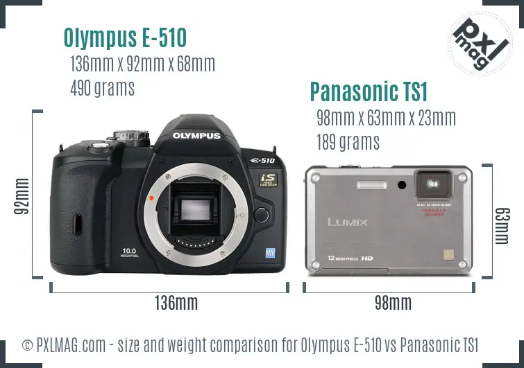 Olympus E-510 vs Panasonic TS1 size comparison