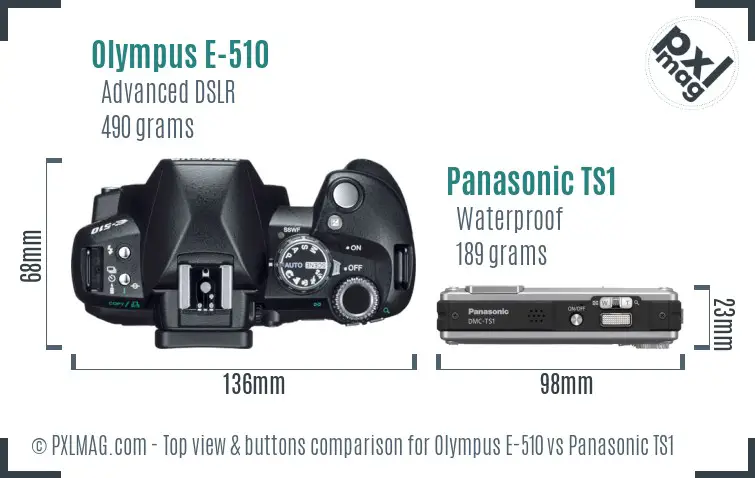 Olympus E-510 vs Panasonic TS1 top view buttons comparison