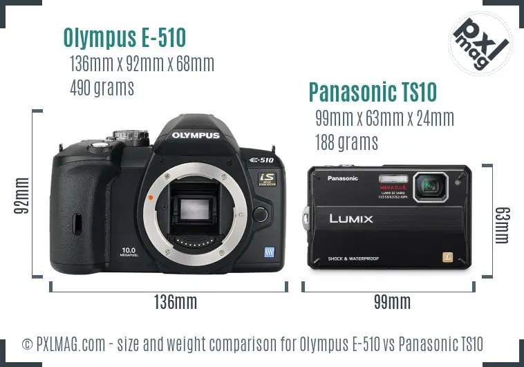 Olympus E-510 vs Panasonic TS10 size comparison
