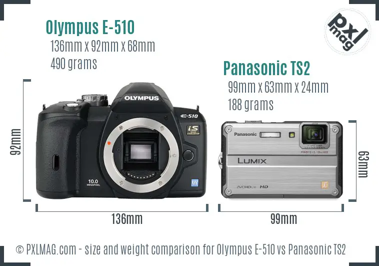 Olympus E-510 vs Panasonic TS2 size comparison