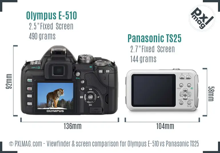 Olympus E-510 vs Panasonic TS25 Screen and Viewfinder comparison