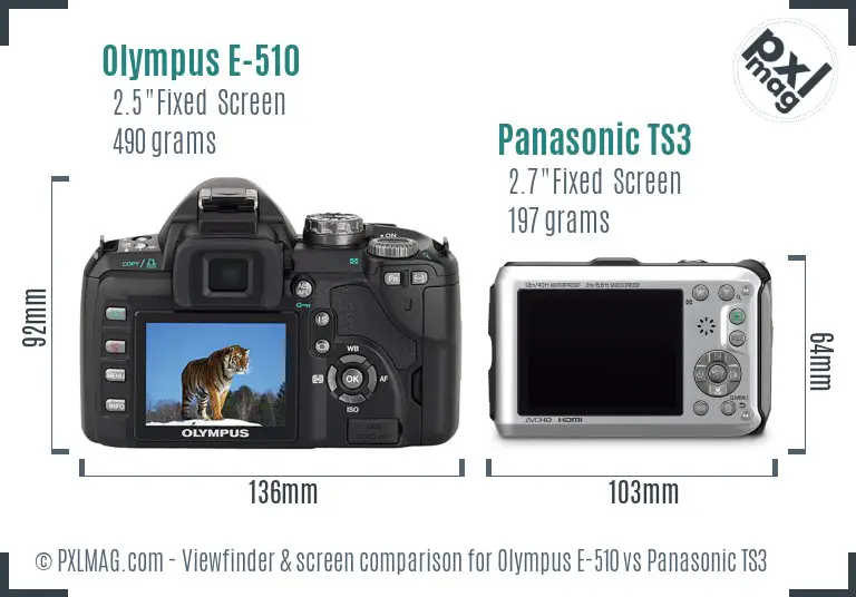 Olympus E-510 vs Panasonic TS3 Screen and Viewfinder comparison