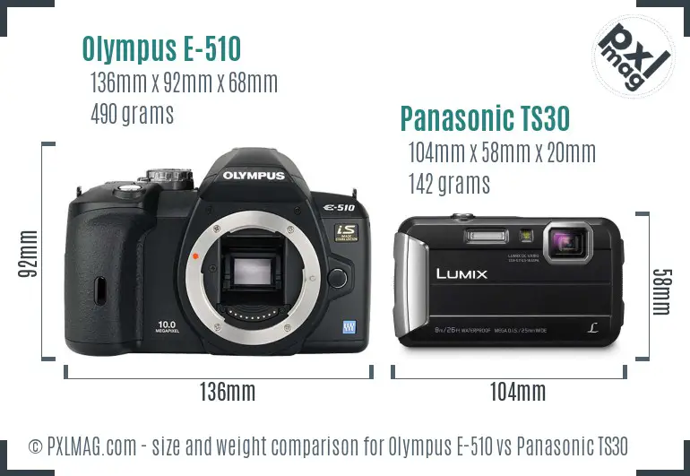 Olympus E-510 vs Panasonic TS30 size comparison
