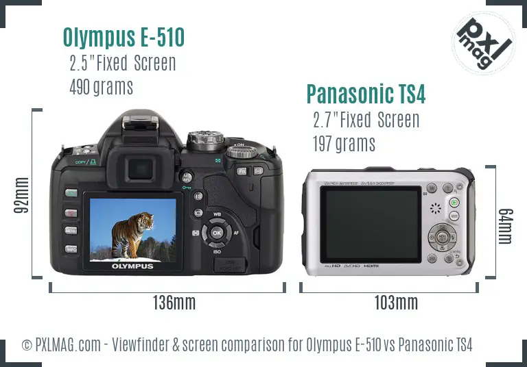 Olympus E-510 vs Panasonic TS4 Screen and Viewfinder comparison