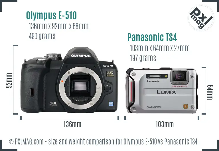 Olympus E-510 vs Panasonic TS4 size comparison