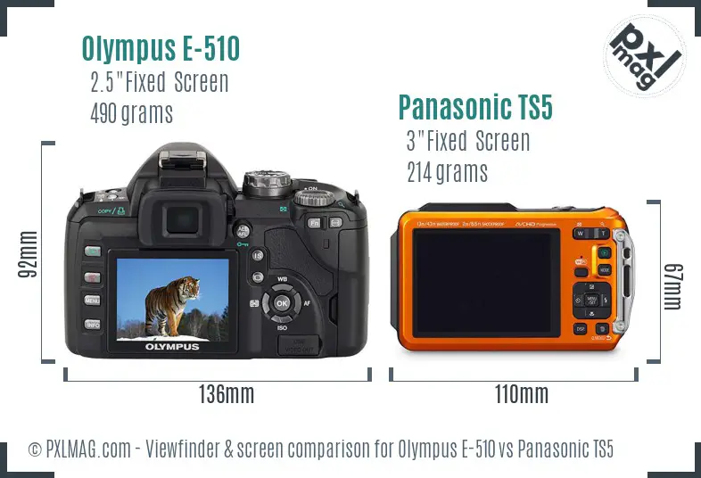 Olympus E-510 vs Panasonic TS5 Screen and Viewfinder comparison