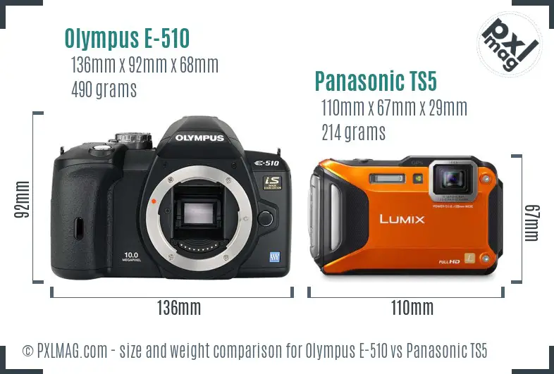 Olympus E-510 vs Panasonic TS5 size comparison