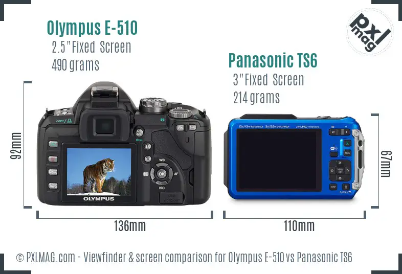 Olympus E-510 vs Panasonic TS6 Screen and Viewfinder comparison