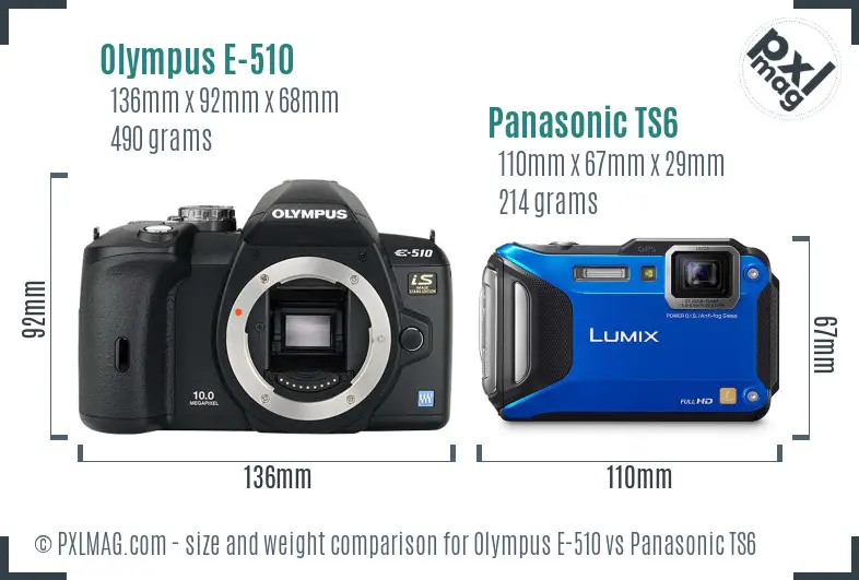 Olympus E-510 vs Panasonic TS6 size comparison