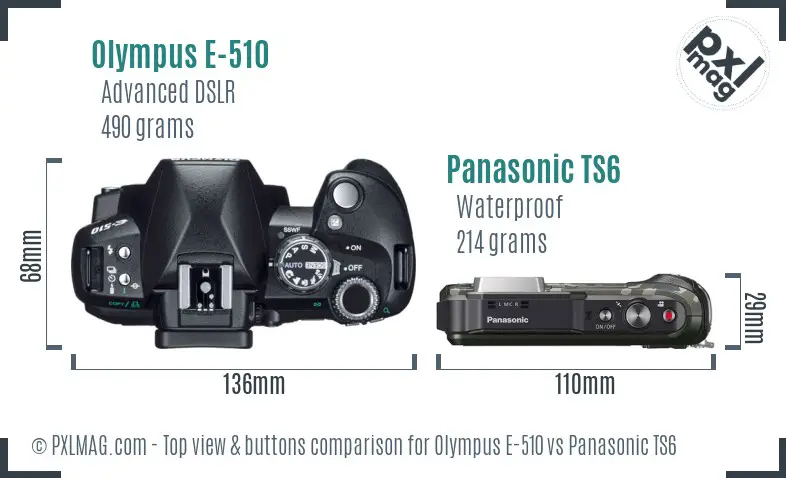 Olympus E-510 vs Panasonic TS6 top view buttons comparison