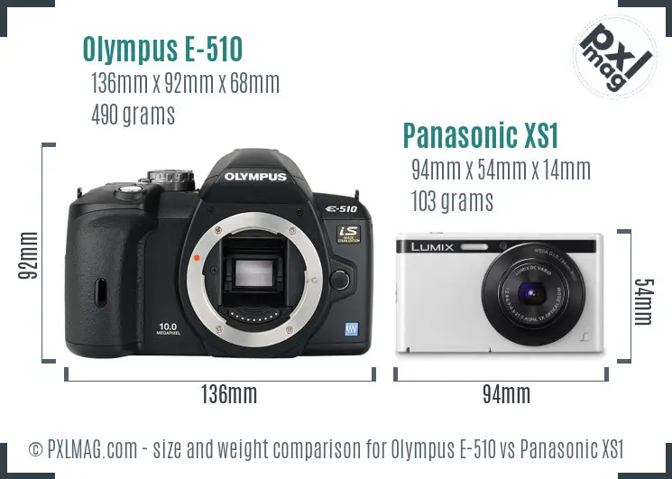 Olympus E-510 vs Panasonic XS1 size comparison