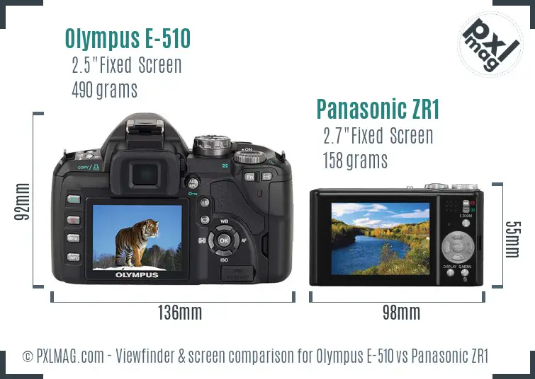 Olympus E-510 vs Panasonic ZR1 Screen and Viewfinder comparison