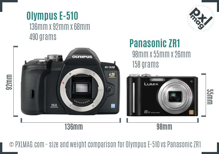 Olympus E-510 vs Panasonic ZR1 size comparison