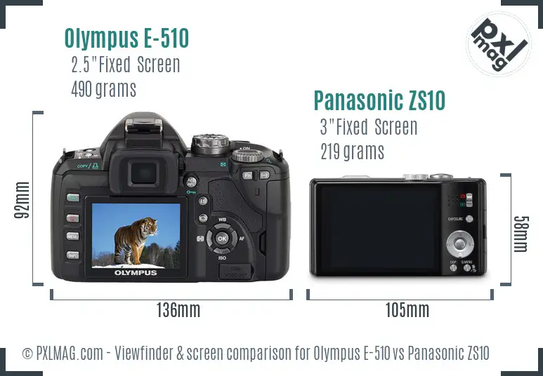 Olympus E-510 vs Panasonic ZS10 Screen and Viewfinder comparison