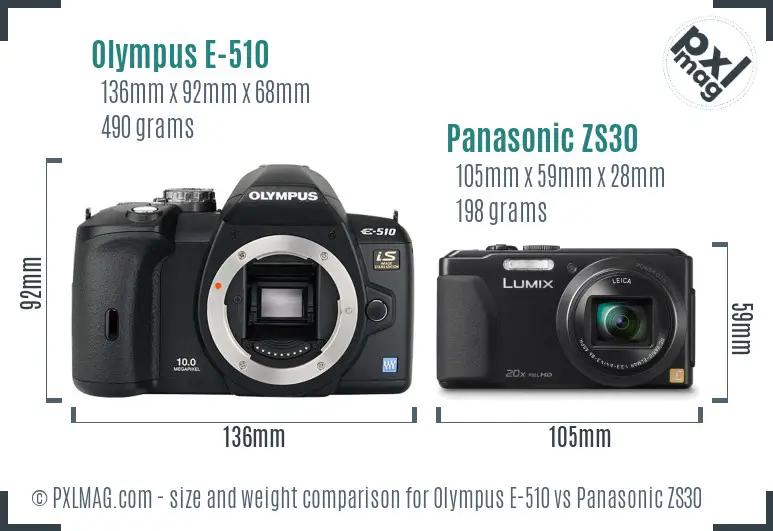 Olympus E-510 vs Panasonic ZS30 size comparison